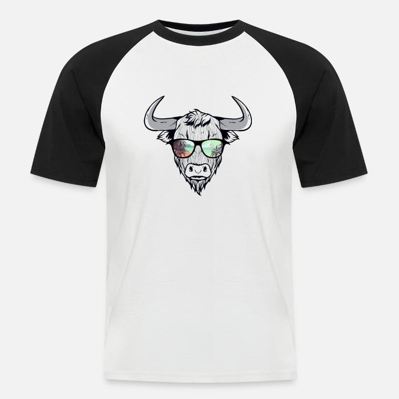 Cooler Bison Stier mit Zottelhaar - Männer Baseball-T-Shirt - Weiß/Schwarz