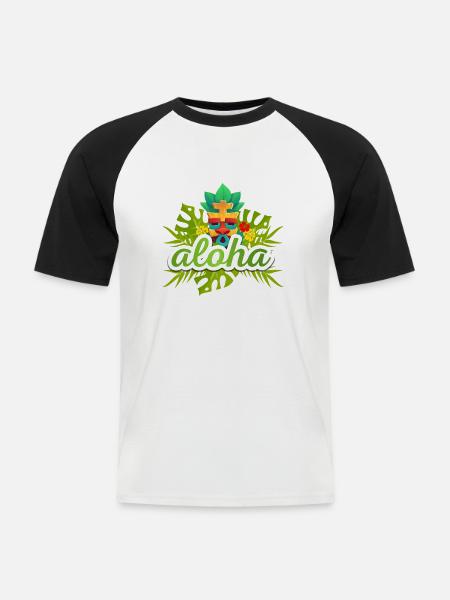 aloha - T-shirt baseball manches courtes Homme - blanc/noir