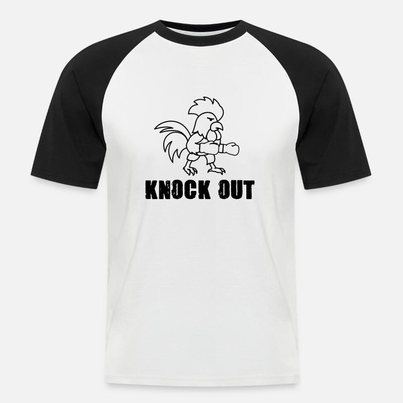 hahn boxer knock out comic - Männer Baseball-T-Shirt - Weiß/Schwarz