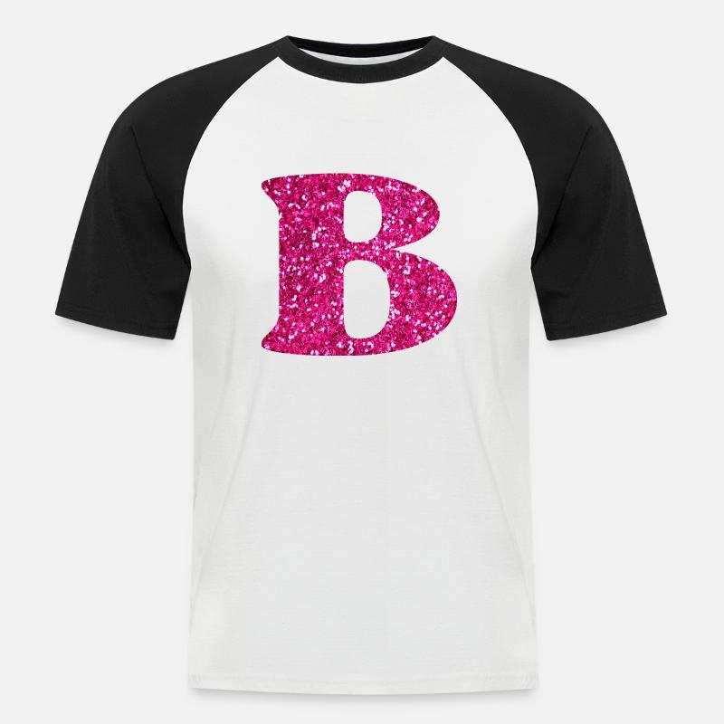 Buchstabe b rosa Glitzer - Männer Baseball-T-Shirt - Weiß/Schwarz