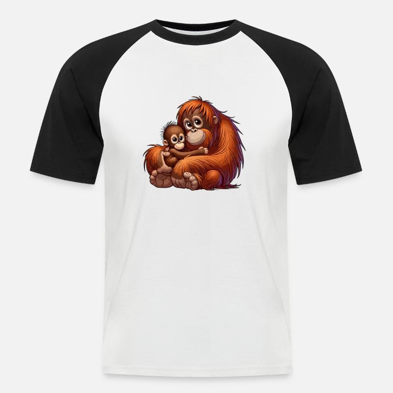 Orang-Utan-Mutter mit Kind - Männer Baseball-T-Shirt - Weiß/Schwarz
