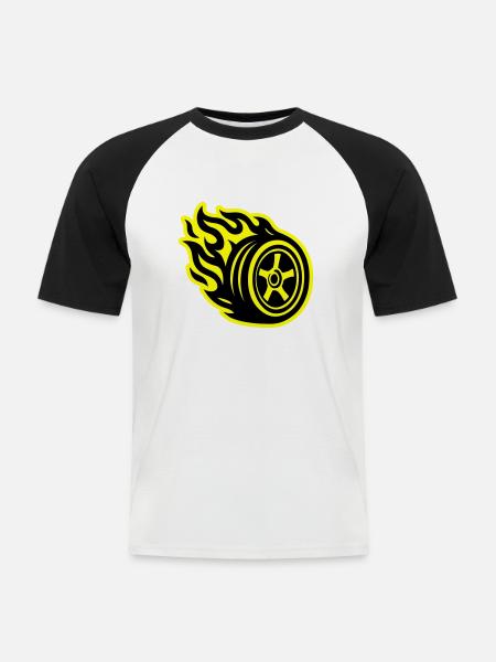 Tire Flame Car - Men's Baseball T-Shirt - white/black