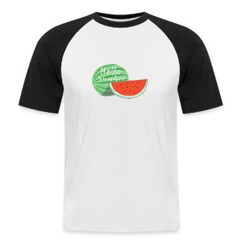 HALLO SOMMER - Männer Baseball-T-Shirt - Weiß/Schwarz - Vorne - Nik (191cm)
