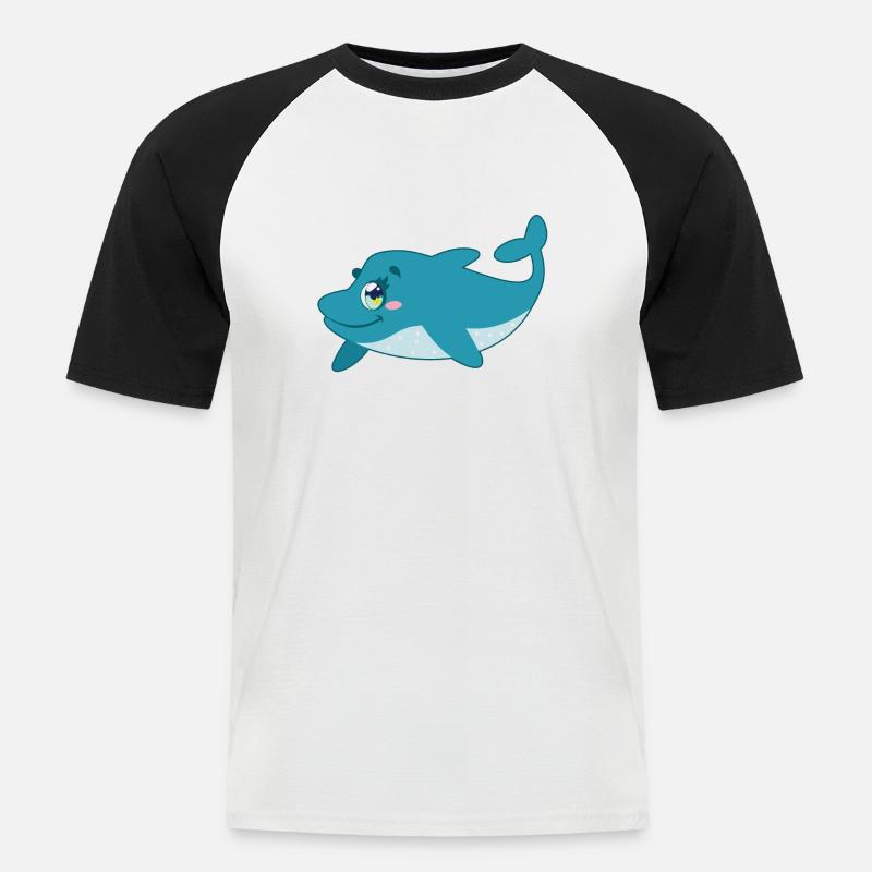 Süßer Delfin mit Rand - Männer Baseball-T-Shirt - Weiß/Schwarz