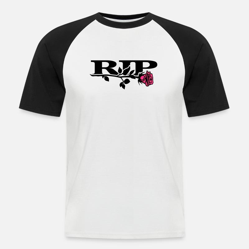 rip_mit_rose_2_2c - Männer Baseball-T-Shirt - Weiß/Schwarz