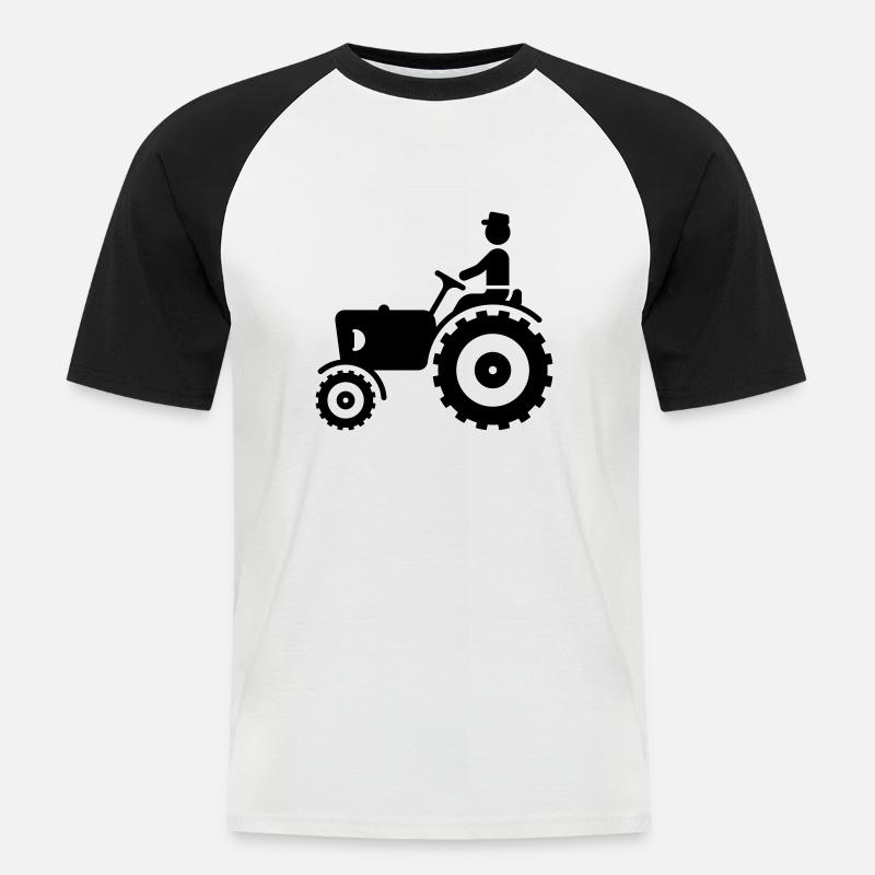 Bauer mit Trecker / Traktor - Männer Baseball-T-Shirt - Weiß/Schwarz