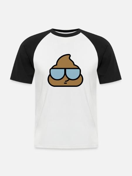 Emoji poop cool glasses - Men's Baseball T-Shirt - white/black