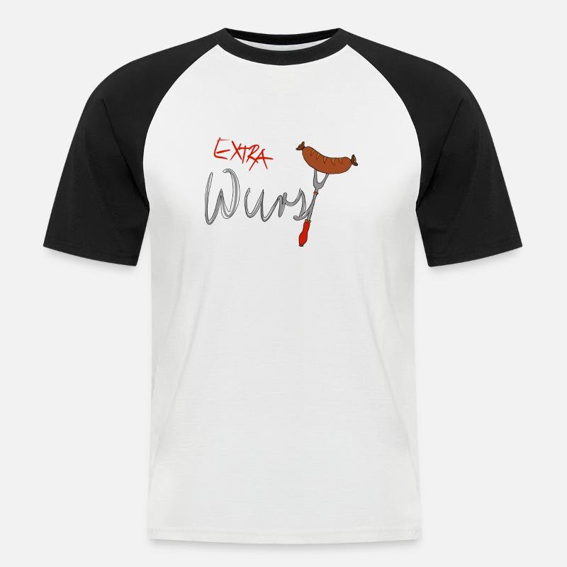 Extra Wurst - Männer Baseball-T-Shirt - Weiß/Schwarz