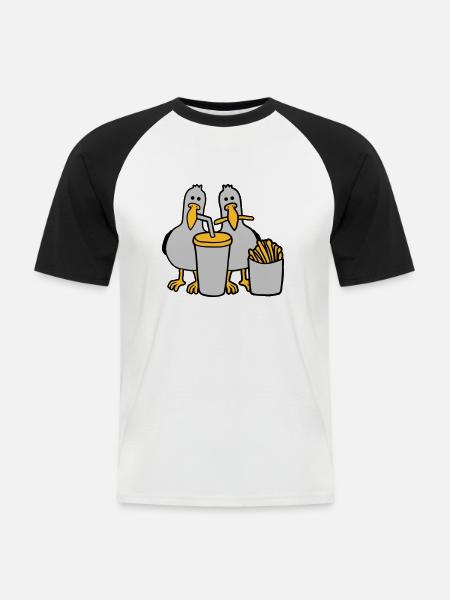 Fast food stolen seagulls - Men's Baseball T-Shirt - white/black