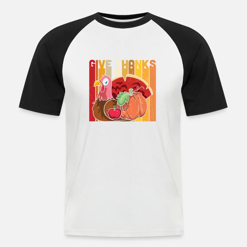 danken - Funny Turkey - Männer Baseball-T-Shirt - Weiß/Schwarz