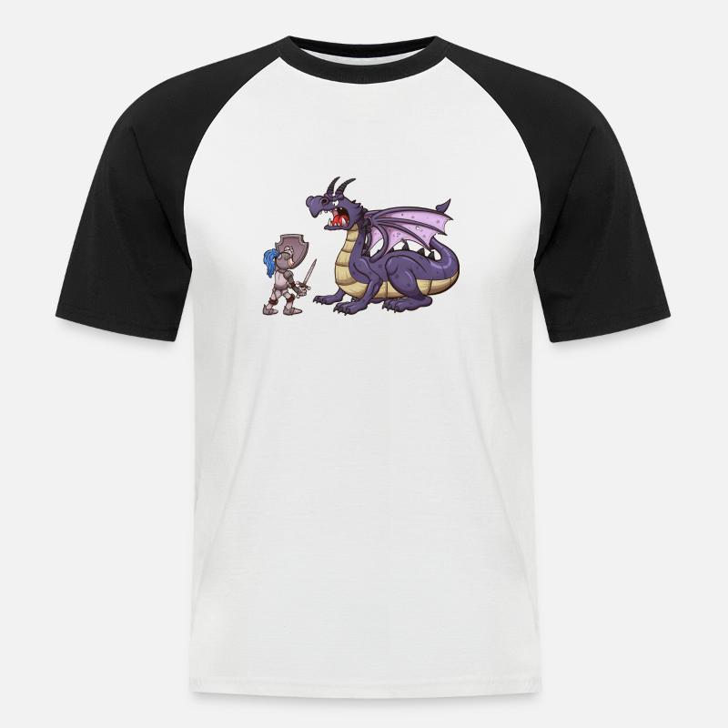Ritter VS Drache - Männer Baseball-T-Shirt - Weiß/Schwarz