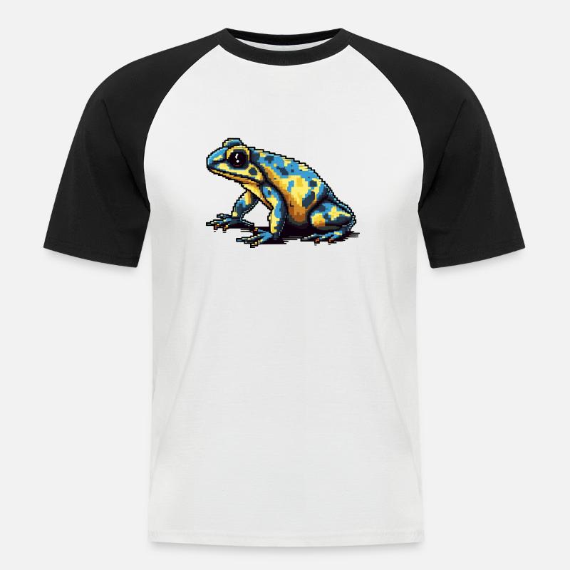 Rétro pixel coloré poison dart grenouille en 8 bit - T-shirt baseball manches courtes Homme - blanc/noir