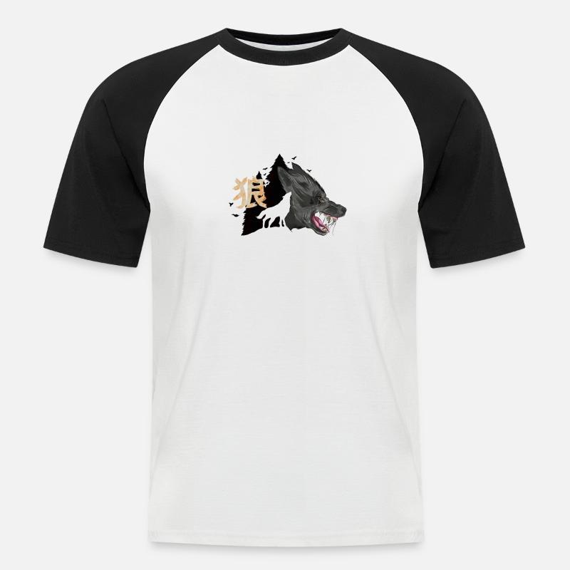 Howling Wolf - Männer Baseball-T-Shirt - Weiß/Schwarz