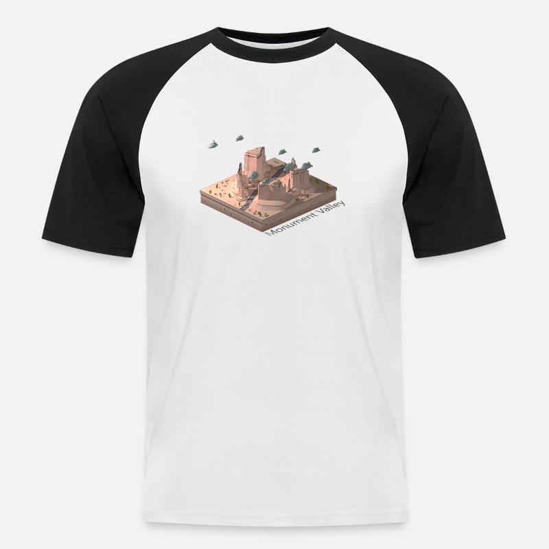 Geometrisches Low-Poly-Monument Valley - Männer Baseball-T-Shirt - Weiß/Schwarz