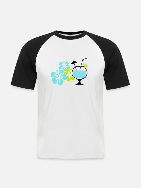 Cocktail Flowers Hawaii - Men's Baseball T-Shirt - white/black