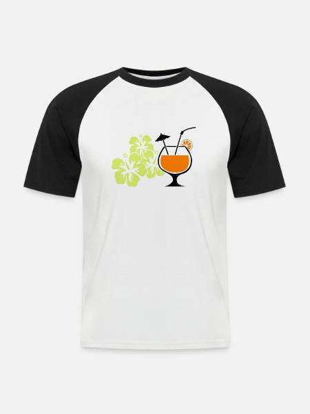 Hawaiian Hibiscus Cocktail - Men's Baseball T-Shirt - white/black