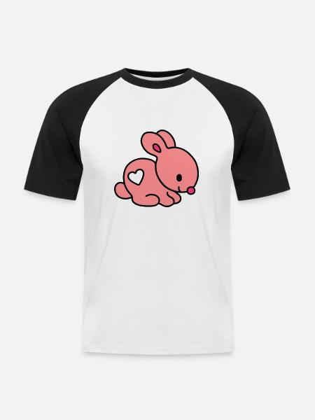 lapin coeur - T-shirt baseball manches courtes Homme - blanc/noir