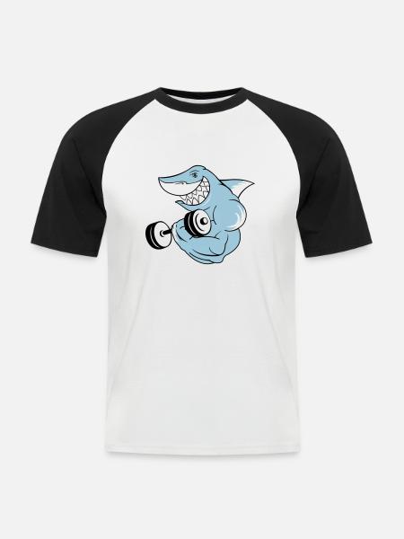 shark_bodybuilder - T-shirt baseball manches courtes Homme - blanc/noir
