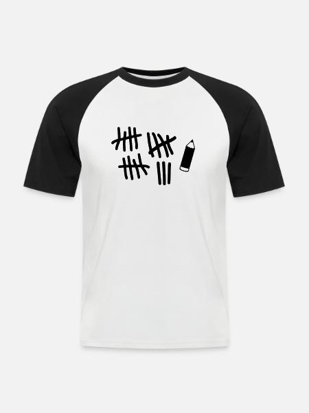 Striche - Stift - Männer Baseball-T-Shirt - Weiß/Schwarz