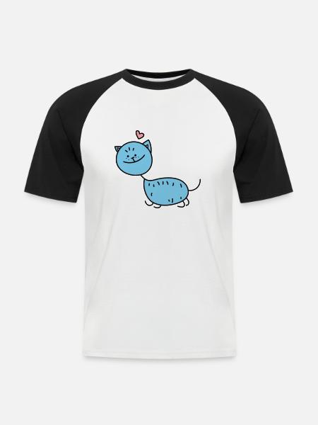 Strichmännchen Katze (b) - Männer Baseball-T-Shirt - Weiß/Schwarz