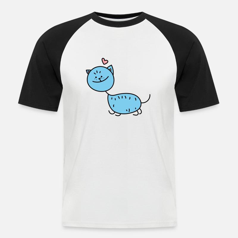 Strichmännchen Katze (b) - Männer Baseball-T-Shirt - Weiß/Schwarz