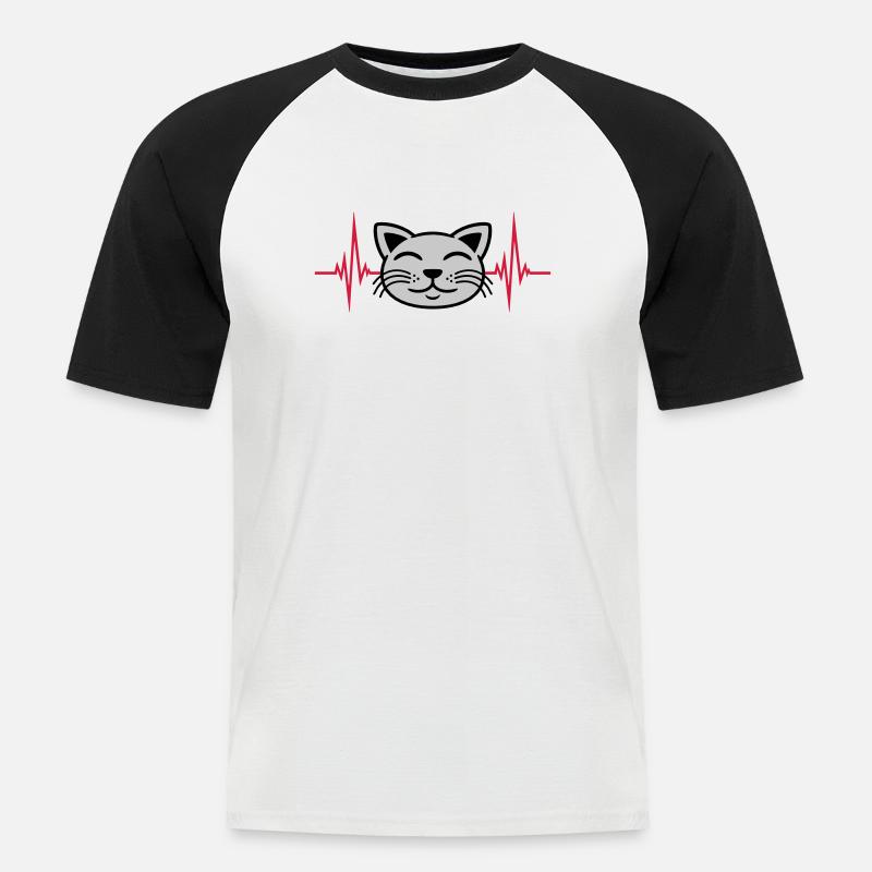 Puls Katze Gesicht glücklich - Männer Baseball-T-Shirt - Weiß/Schwarz