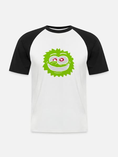 Hairy monster crazy face - Men's Baseball T-Shirt - white/black