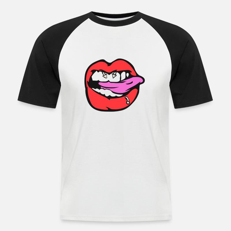 Brustwarzenpiercing - Männer Baseball-T-Shirt - Weiß/Schwarz