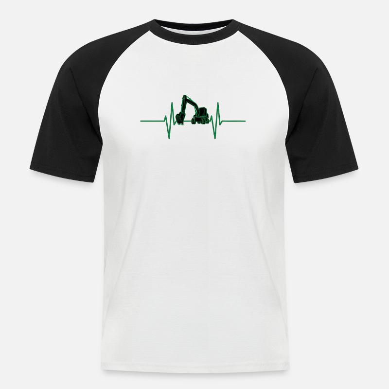 Herzschlag mit Bagger - Männer Baseball-T-Shirt - Weiß/Schwarz