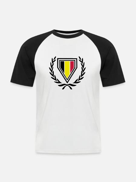 Belgien (Wappen & Lorbeerkranz) - Männer Baseball-T-Shirt - Weiß/Schwarz