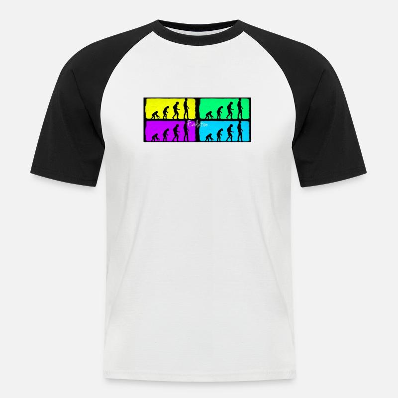 evolution - Männer Baseball-T-Shirt - Weiß/Schwarz