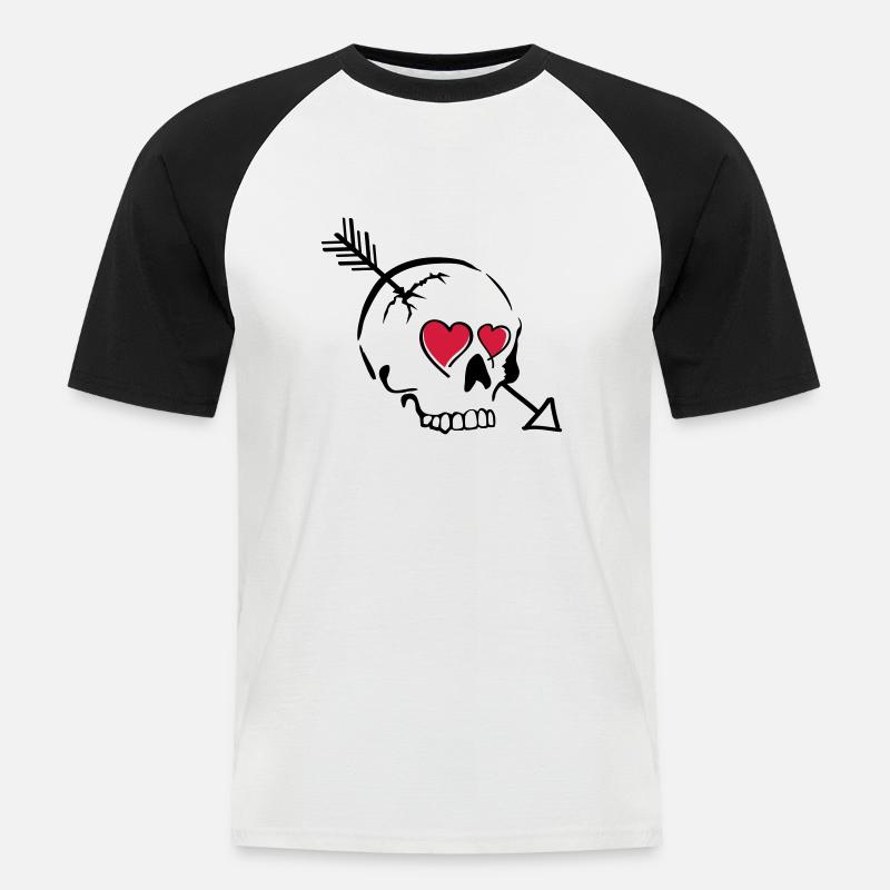 schädel pfeil herzen - Männer Baseball-T-Shirt - Weiß/Schwarz