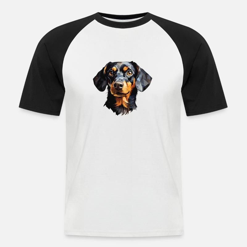Dackel Polygon Design - Männer Baseball-T-Shirt - Weiß/Schwarz