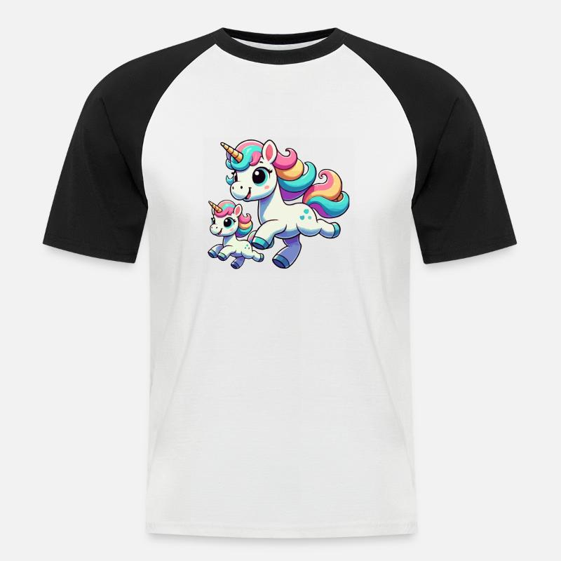 Einhorn-Mutter mit Kind - Männer Baseball-T-Shirt - Weiß/Schwarz