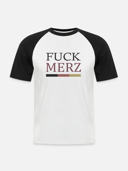 fuck merz - Männer Baseball-T-Shirt - Weiß/Schwarz