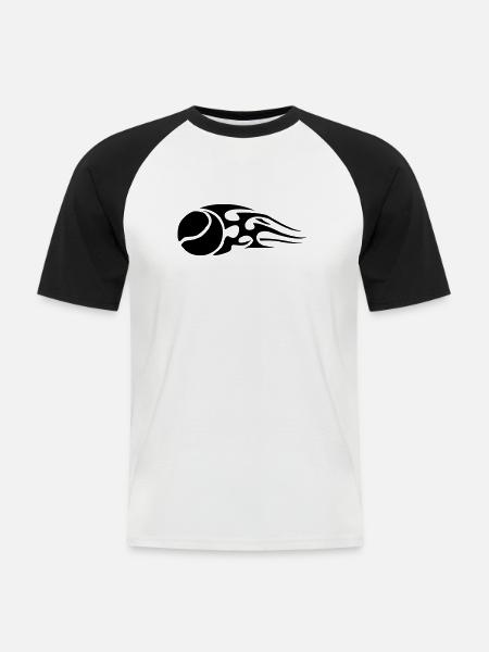 tennisball_flames_black - Men's Baseball T-Shirt - white/black