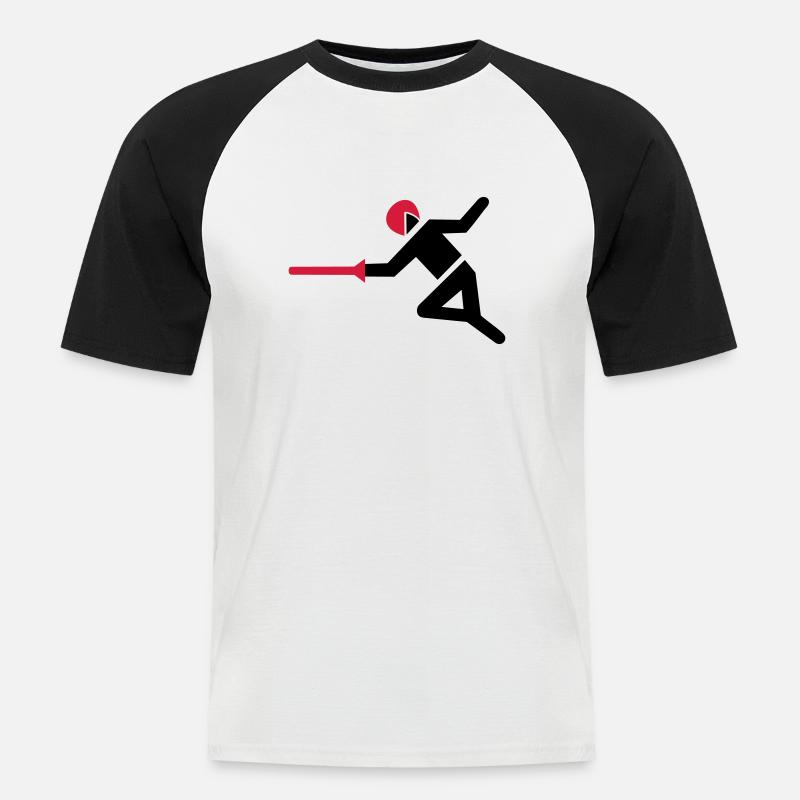 Fechter mit Degen in Angriffsposition - Männer Baseball-T-Shirt - Weiß/Schwarz