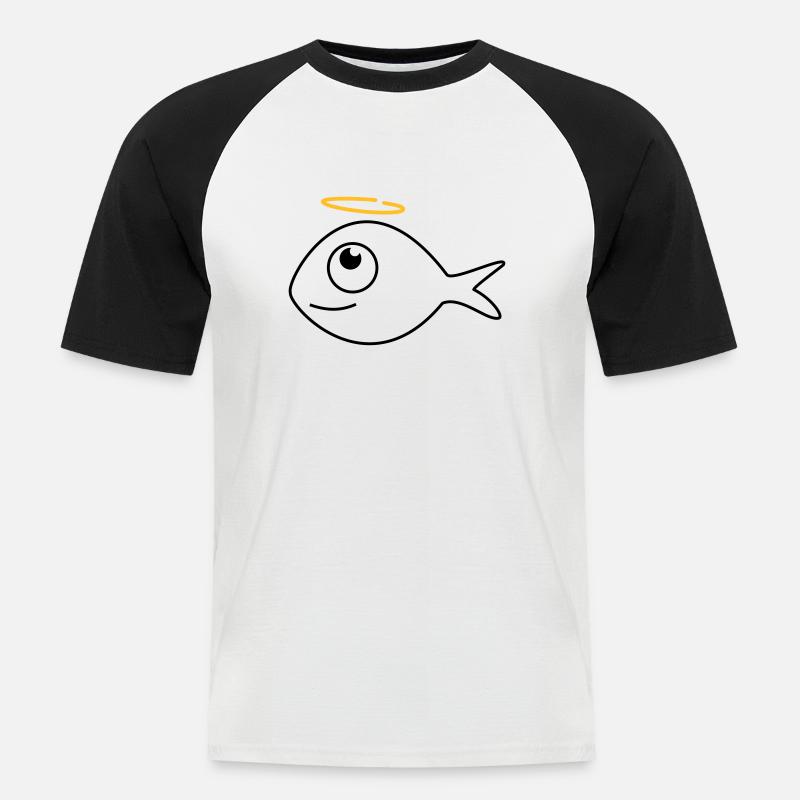 Fisch Ronny der Engel - Männer Baseball-T-Shirt - Weiß/Schwarz