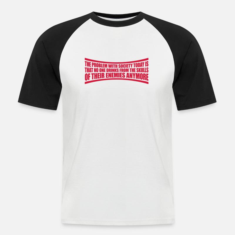 drinks from enemies skulls - Männer Baseball-T-Shirt - Weiß/Schwarz