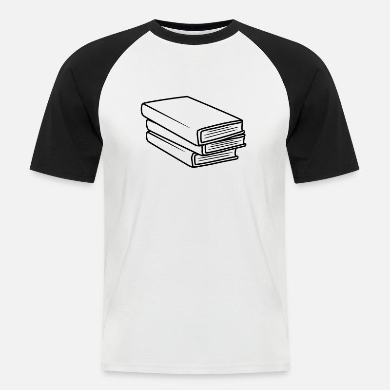 Gestapelte Bücher Comic Design - Männer Baseball-T-Shirt - Weiß/Schwarz