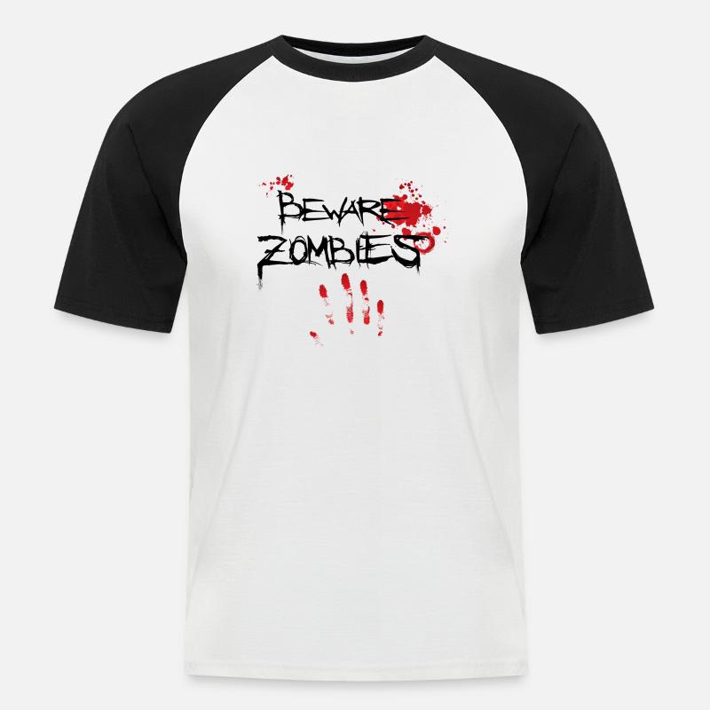 Vorsicht vor Zombies - Männer Baseball-T-Shirt - Weiß/Schwarz