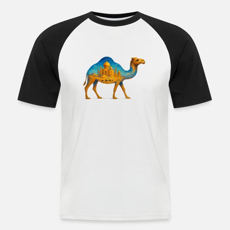 kamel wueste palast - Männer Baseball-T-Shirt - Weiß/Schwarz