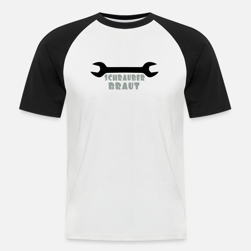 Schrauber-Braut - Männer Baseball-T-Shirt - Weiß/Schwarz