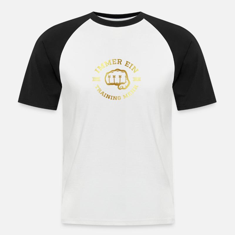 IMMER EIN TRAINING MEHR - rund - Männer Baseball-T-Shirt - Weiß/Schwarz