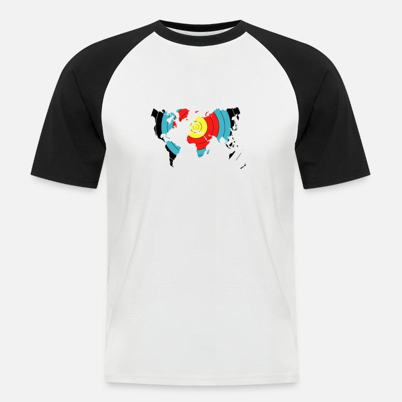 Archery World Map - Männer Baseball-T-Shirt - Weiß/Schwarz