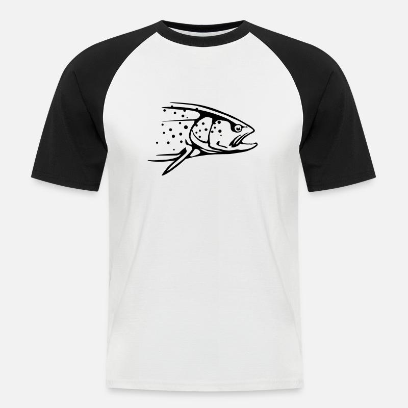 Forelle - Männer Baseball-T-Shirt - Weiß/Schwarz