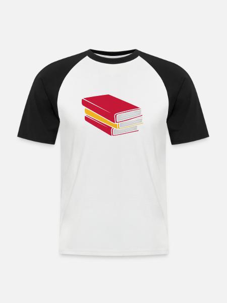 Design stacked books comic - Men's Baseball T-Shirt - white/black