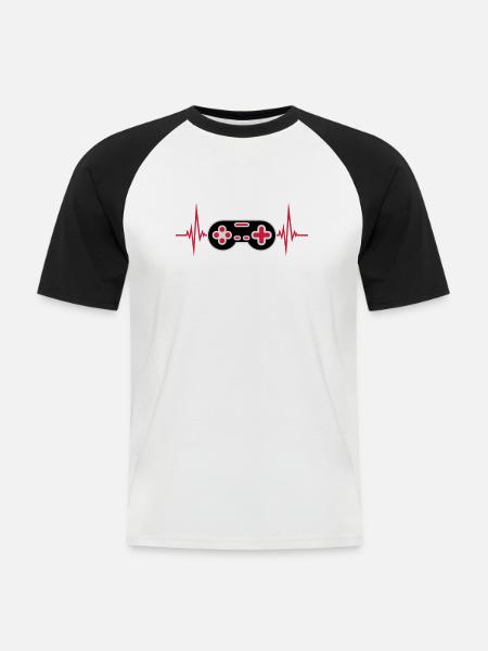 Pulse Heartbeat Retro Gamer - Men's Baseball T-Shirt - white/black