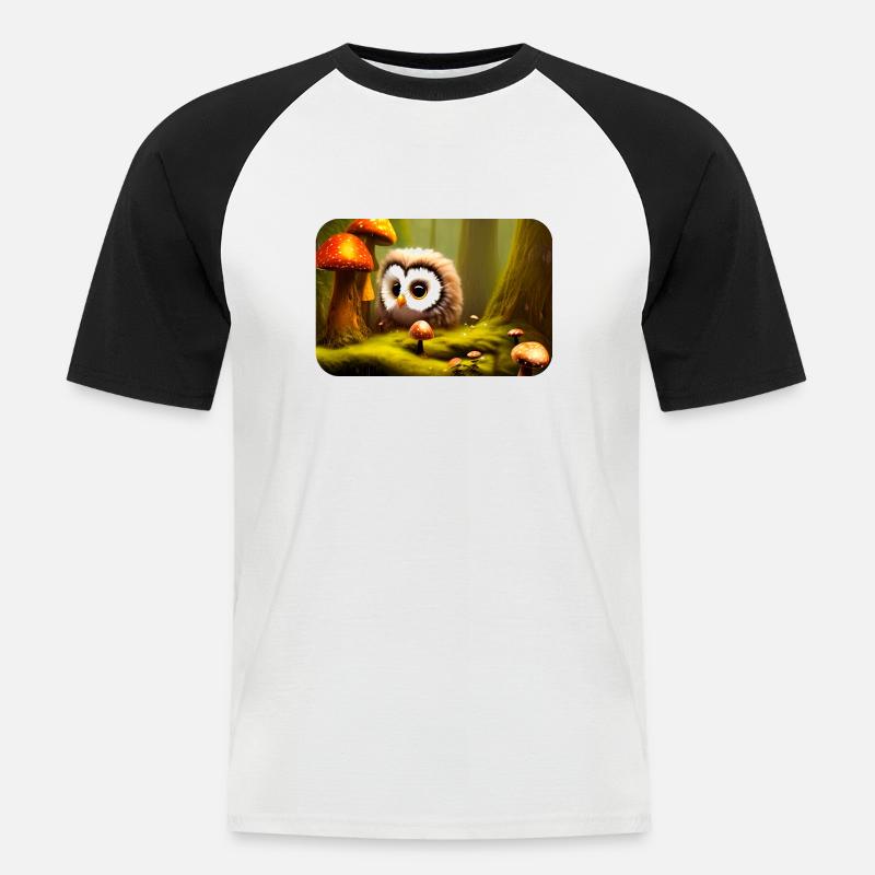 Wald mit Eule - Männer Baseball-T-Shirt - Weiß/Schwarz
