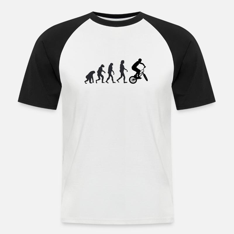 Fahrrad - Menschliche Evolution - Männer Baseball-T-Shirt - Weiß/Schwarz